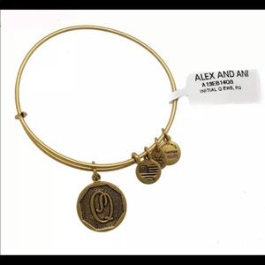 Alex And Ani Initial Q Charm Rafaelian Gold Finish Bangle Bracelet
